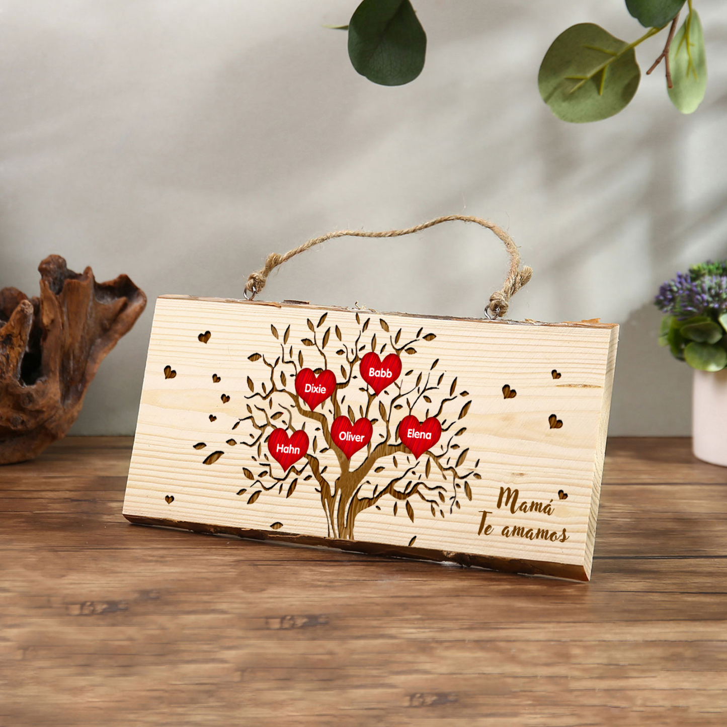A mi mamá/abuela-Adorno de colgante personalizado con 2-6 nombres de madera árbol de la vida-Jessemade ES