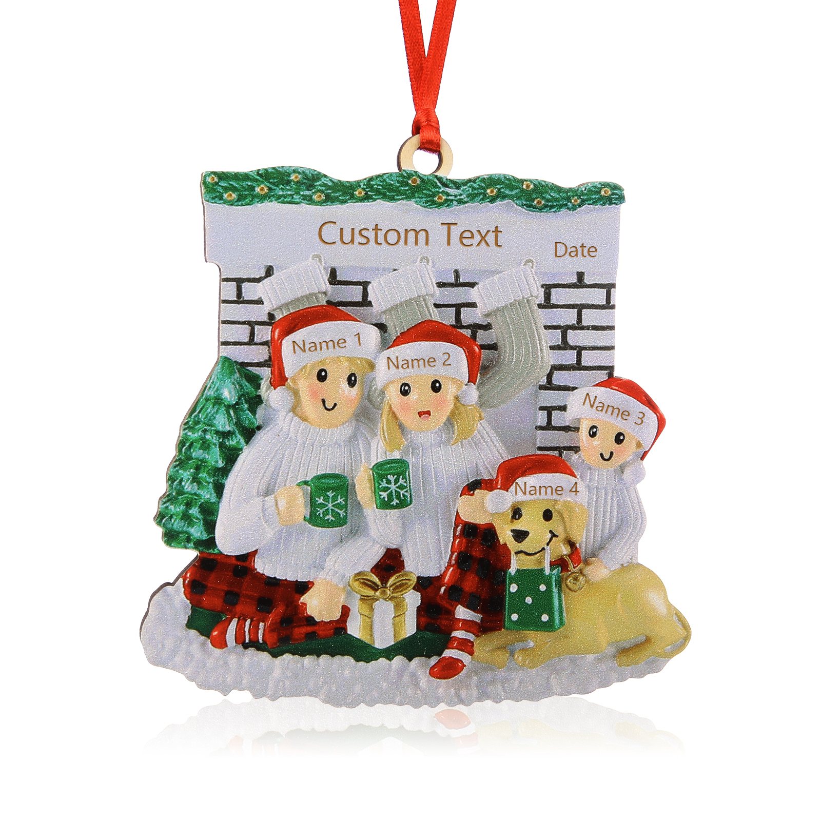 Navidad-Muñecos Ornamentos Navideños Familia con Perro 3-5 Nombres, Año y Texto Personalizados Adorno de Madera-Jessemade ES