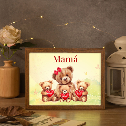 Marco con LED Familia de Osos 1-4 Nombres Personalizados con 1 Texto-Jessemade ES