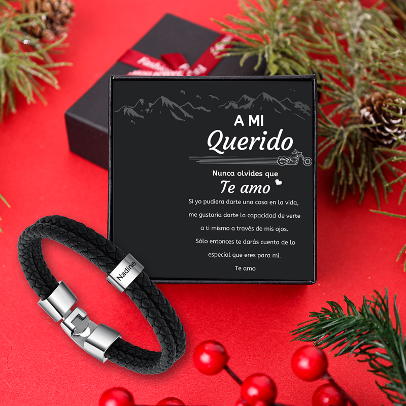A mi querido-Pulsera de cuero trenzado 1 aro con 1 nombre personalizado pulsera de hombre -Jessemade ES