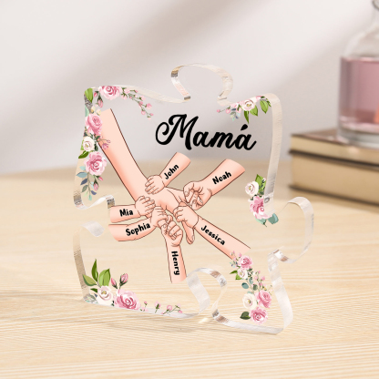 A mi mamá/abuela-Placa de acrílico en forma de corazón mano a mano con 1 texto y 6 nombres personalizados | Jessemade