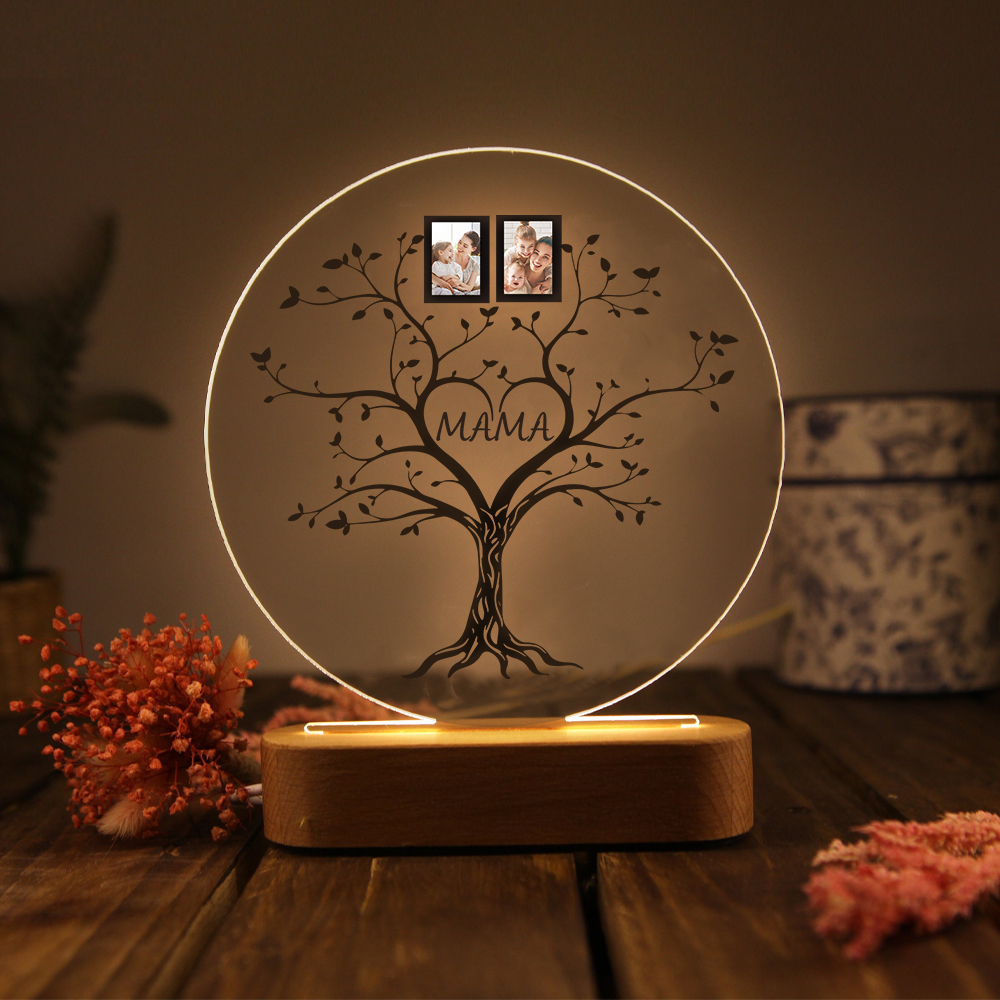 A mi mamá/abuela-Lámpara 3D Ilusión Luz de Noche Personalizada con 2-6 Fotos y 1 Texto-Jessemade ES