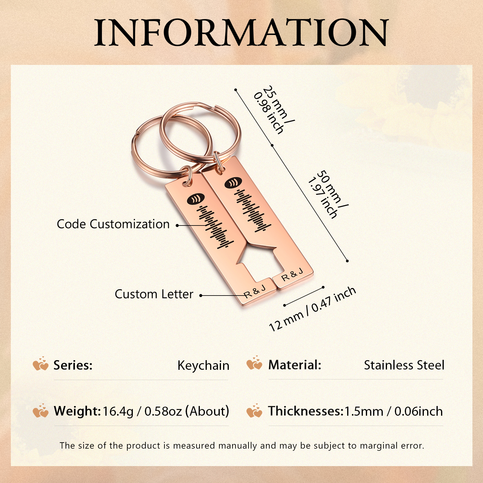 Llavero con casa encajada para pareja código de Spotify 2 letras personalizadas-Jessemade ES