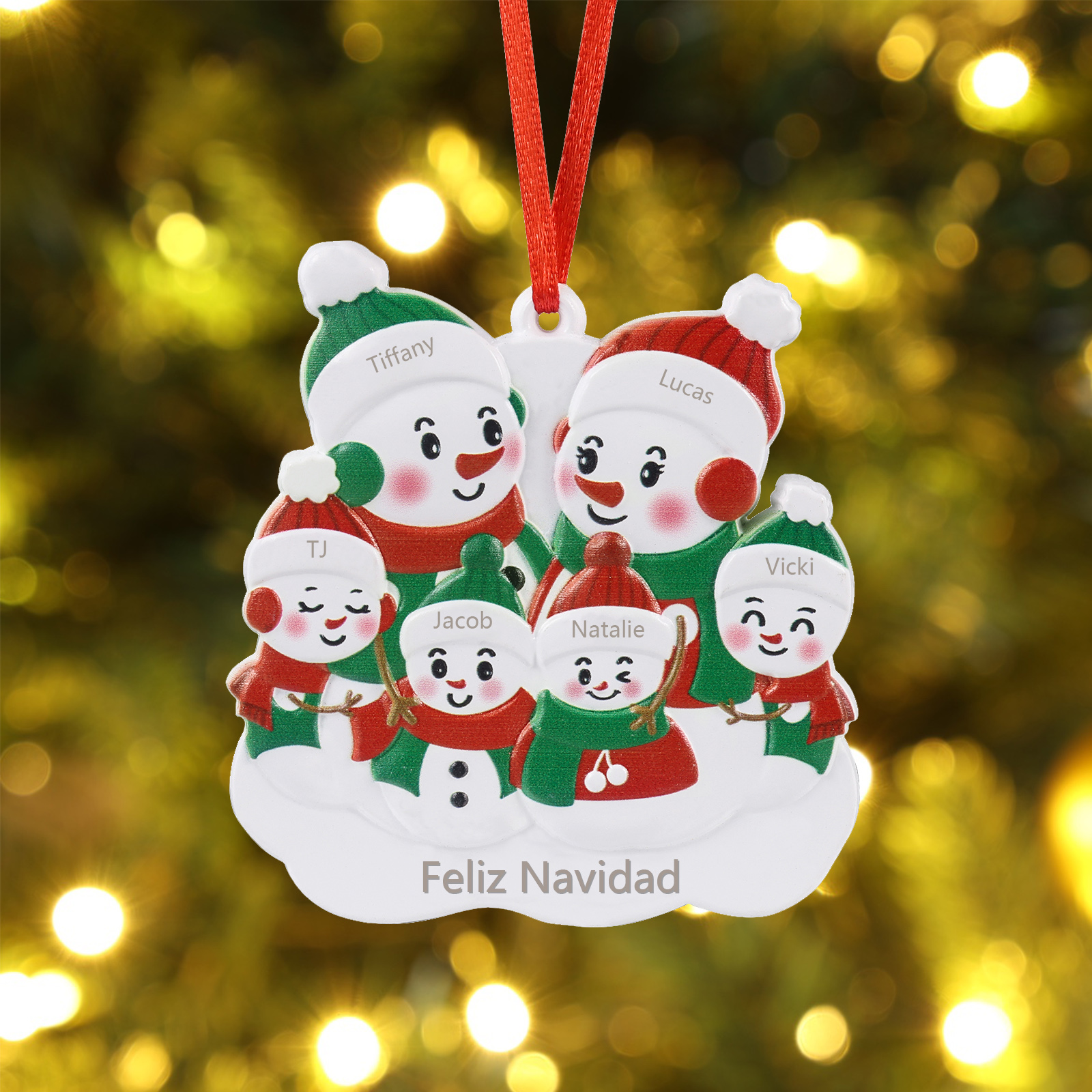 Navidad-Ornamento de resina con muñecos de nieve 6 nombres personalizados con texto adorno de árbol