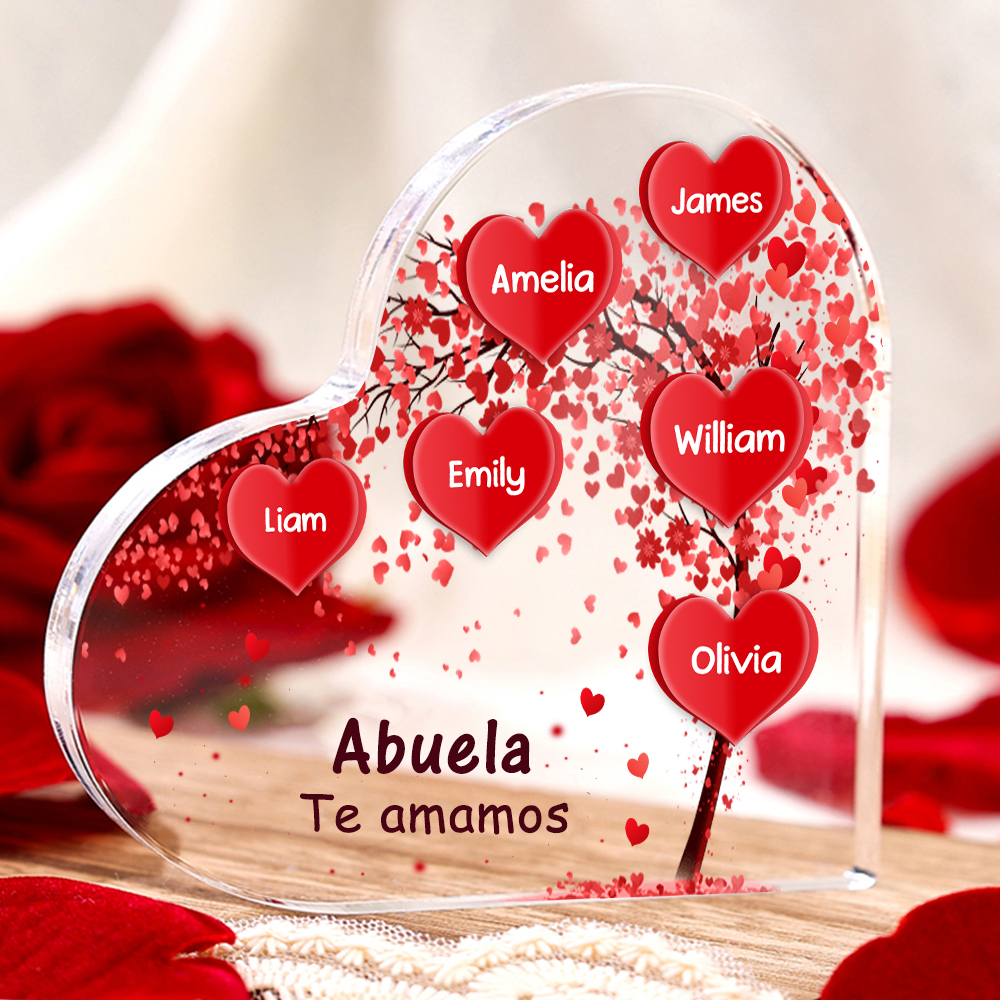 A mi mamá/abuela-Placa de acrílico "Corazones" en forma de corazón 6 nombres y 1 texto personalizados-Jessemade ES