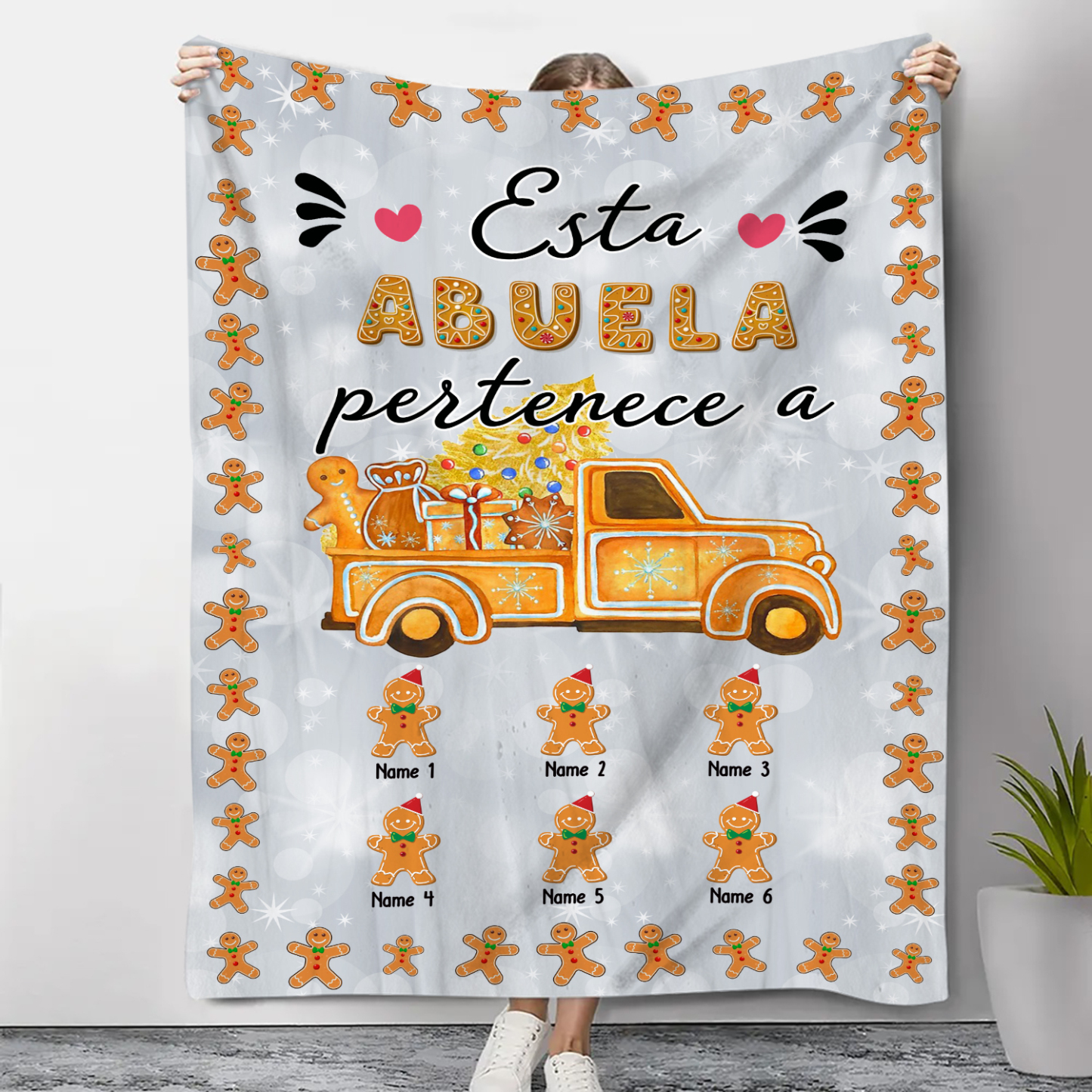 A mi abuela-Manta de buen calidad de Navidad hombres de jengibre personalizada con 6 nombres-Jessemade ES