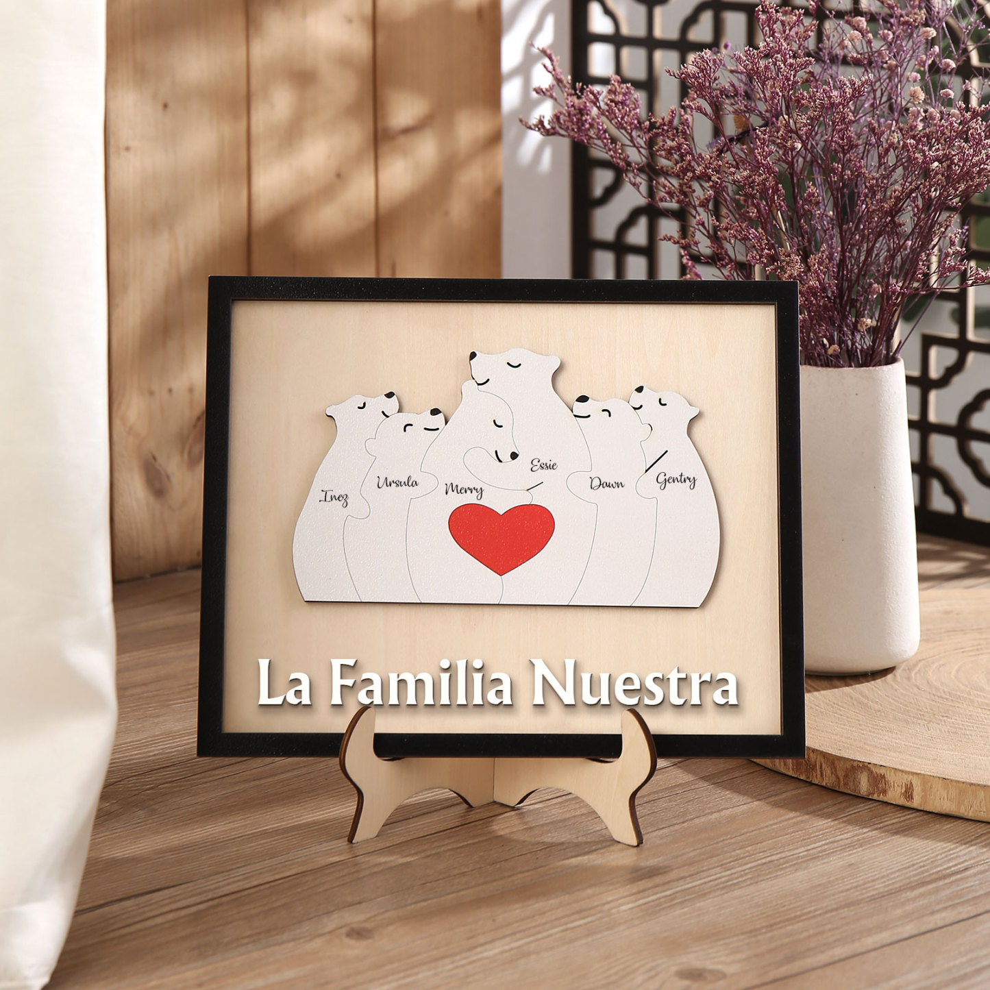 A familia-Adorno 2-6 nombres personalizados decoración de madera familia de canguros-Jessemade ES