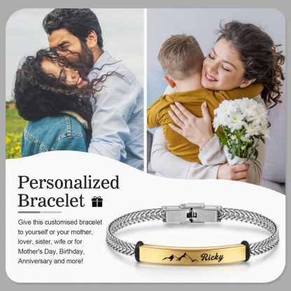 Pulsera de Cadena con Placa de Montaña Nombre Personalizado-Jessemade ES