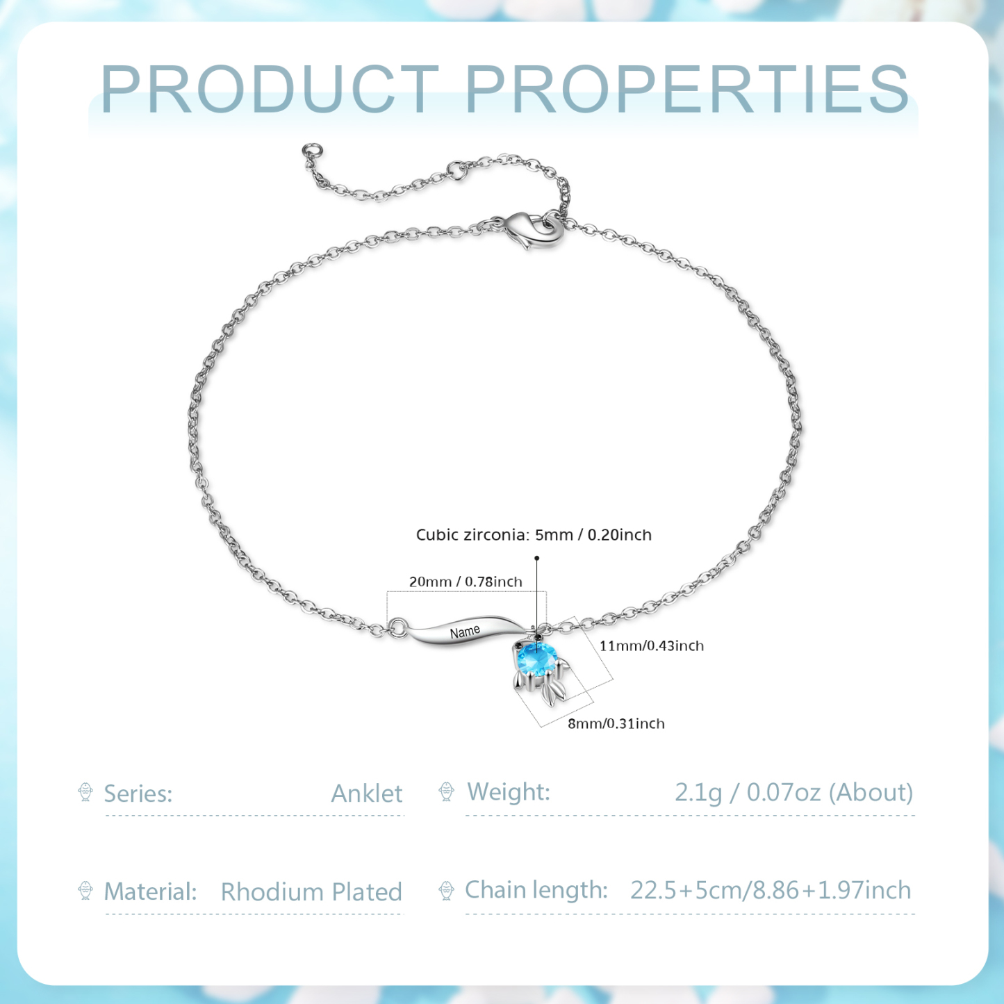 Pulsera de tobillo 1-6 nombres y piedras personalizados con dije de pececito-Jessemade ES