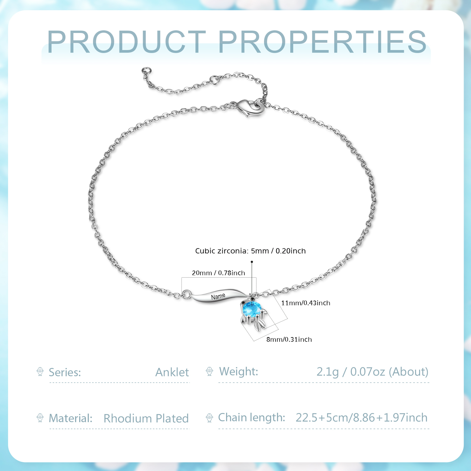 Pulsera de tobillo 1-6 nombres y piedras personalizados con dije de pececito-Jessemade ES