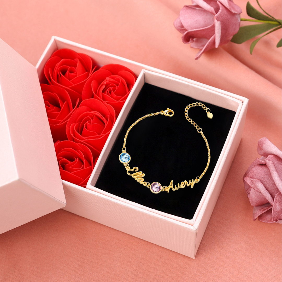 Pulsera personalizada de 1-5 nombres con 1-5 piedras de nacimiento-Jessemade ES