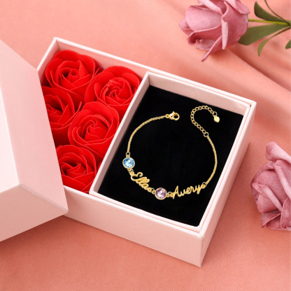 Pulsera personalizada de 1-5 nombres con 1-5 piedras de nacimiento-Jessemade ES