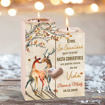 Candelero para pareja de madera de dos piezas sin candela con texto y fecha personalizados-Jessemade ES