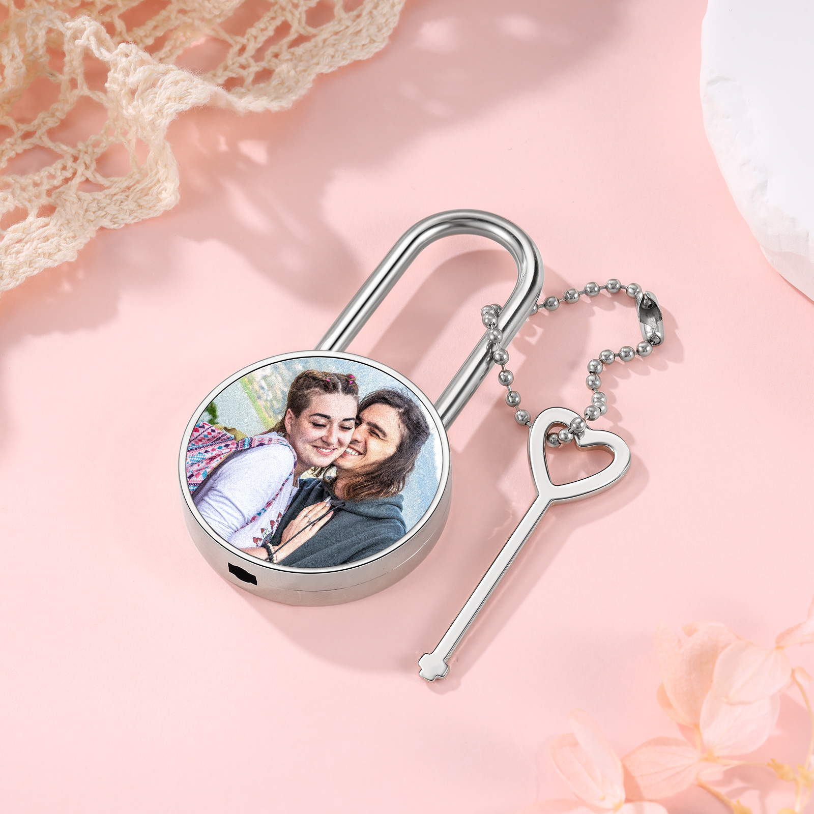 Llavero/Colgante cerradura de amor para pareja foto y texto personalizados-Jessemade ES