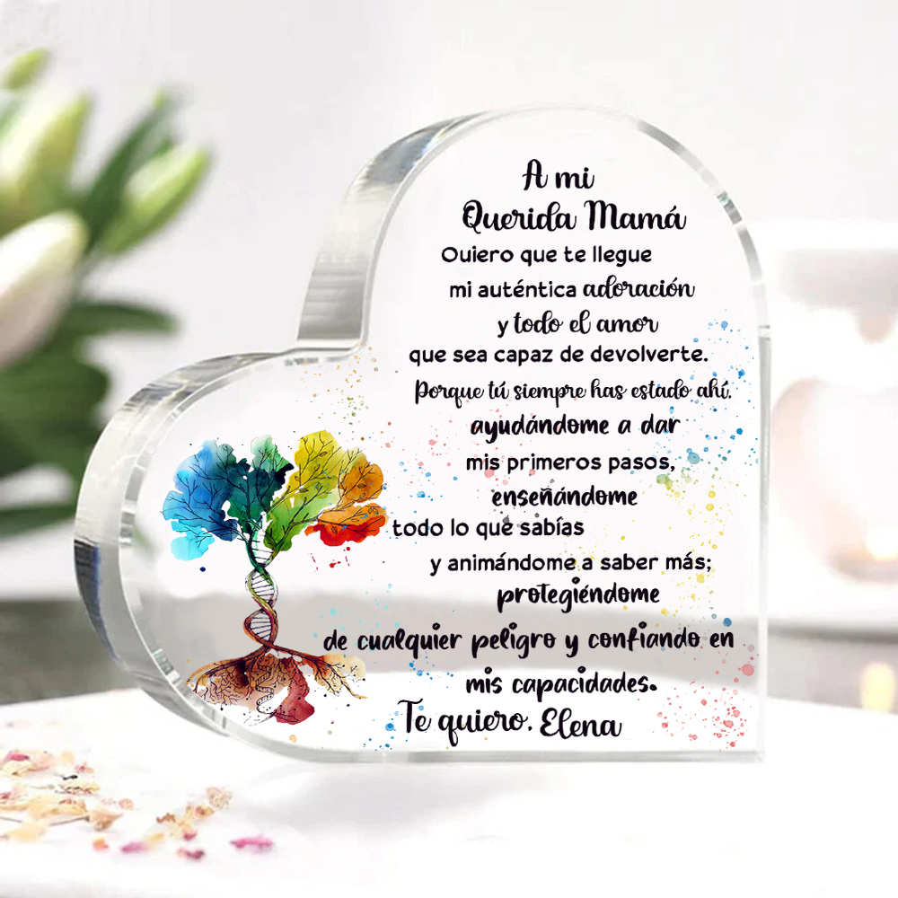 A mi mamá-Placa de acrílico en forma de corazón árbol y frases amorosos 1 nombre personalizado-Jessemade ES