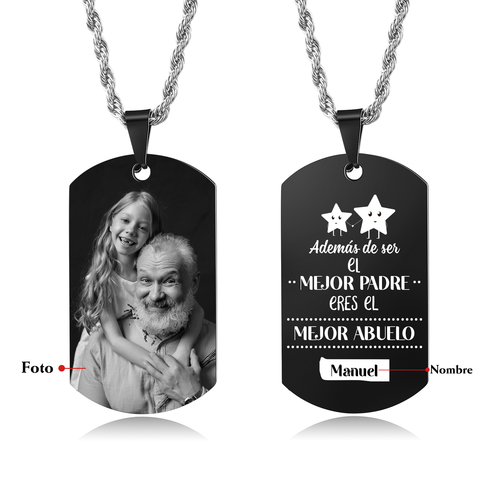 A MI ABUELO-Collar de placa personalizada con nombre y foto-Jessemade ES