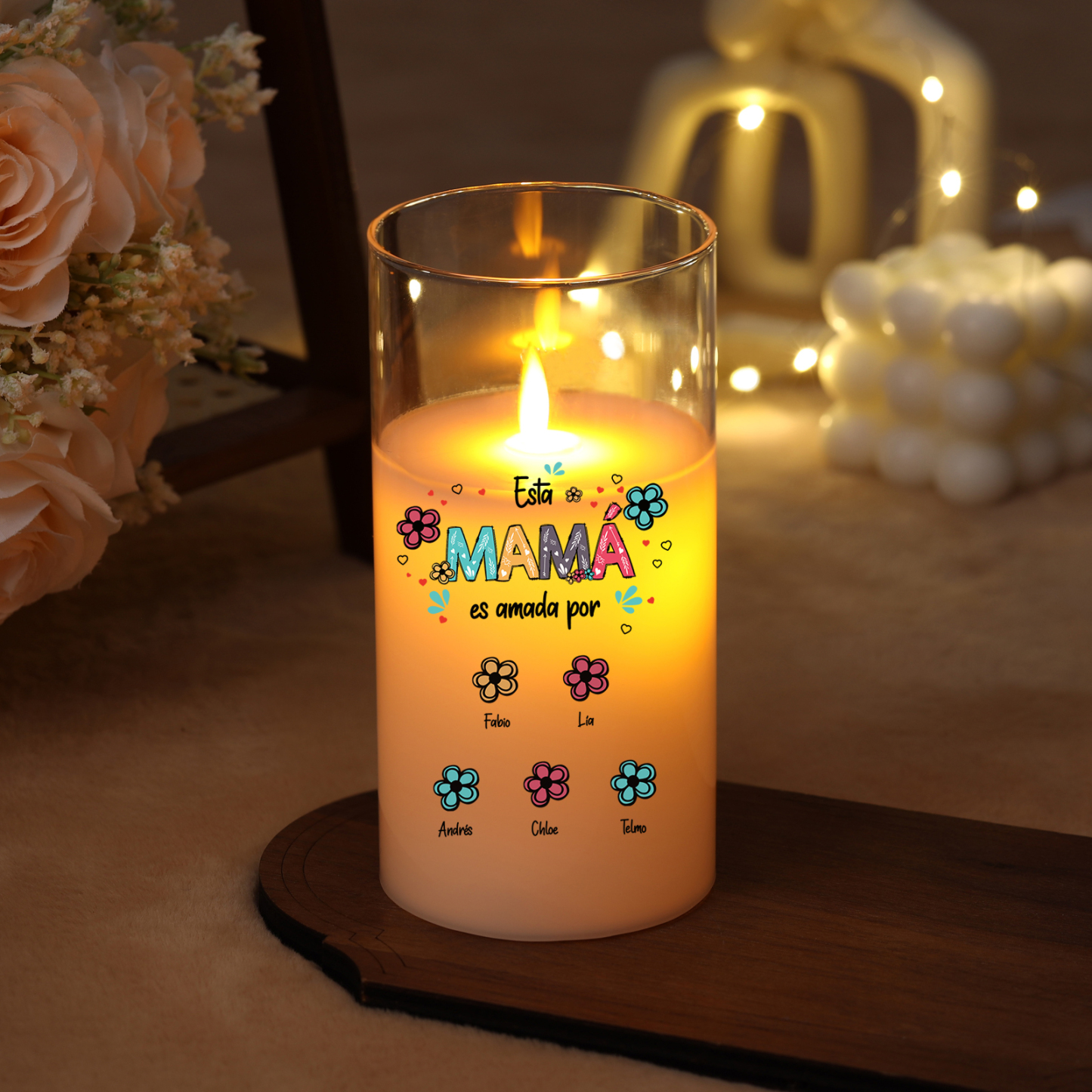 Vela LED personalizada "Esta mamá es amada por"