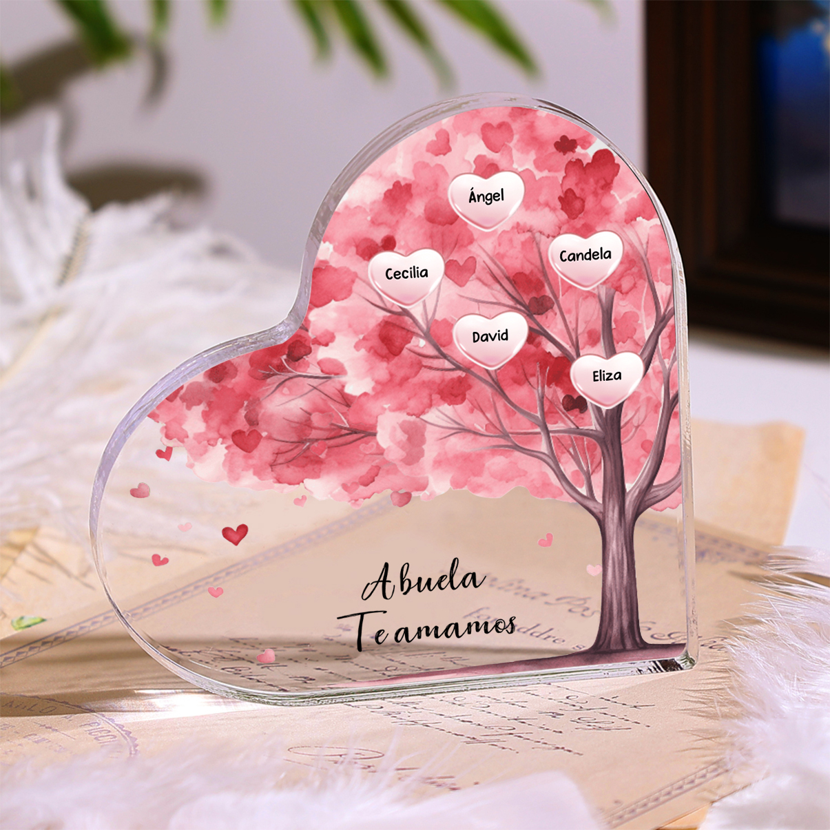 A mi mamá/abuela-Placa de acrílico en forma de corazón árbol 1-12 nombres y 2 textos personalizados