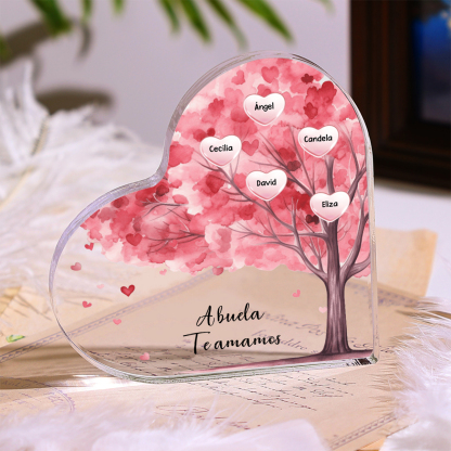 A mi mamá/abuela-Placa de acrílico en forma de corazón árbol 1-12 nombres y 2 textos personalizados