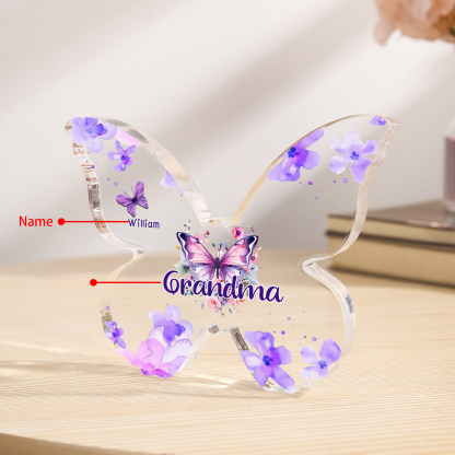 A mi mamá/abuela-Placa de acrílico "Mariposas" en forma de mariposa 1 nombre y 1 texto personalizados-Jessemade ES