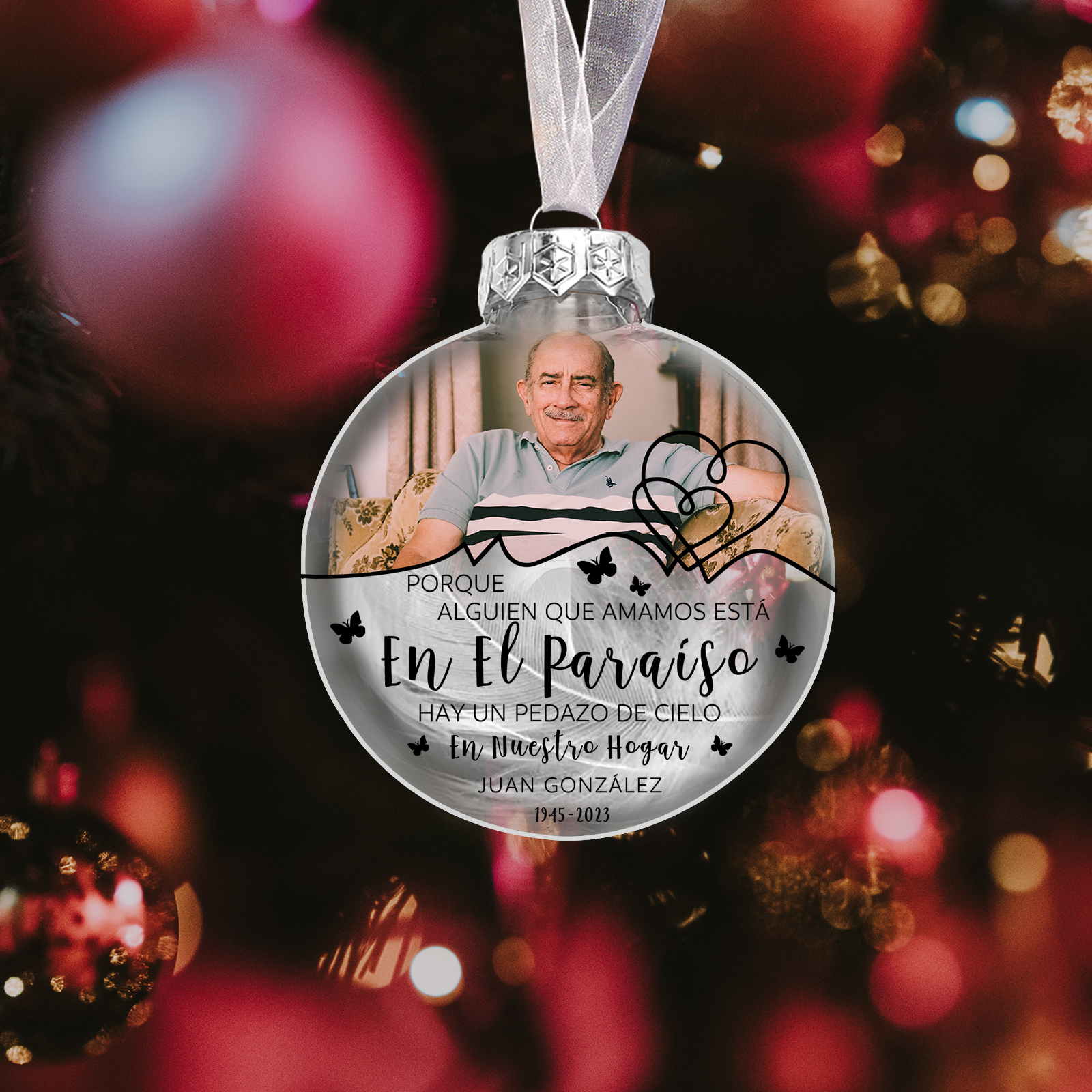 Bola navideña conmemorativa Adorno de Navidad 2 textos y 1 foto personalizados con pluma -Jessemade ES