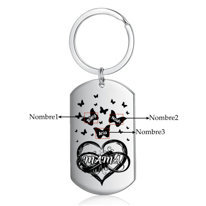 A mi mamá-Llavero 2-6 Nombres Personalizados CORAZÓN Y MARIPOSAS-Jessemade ES