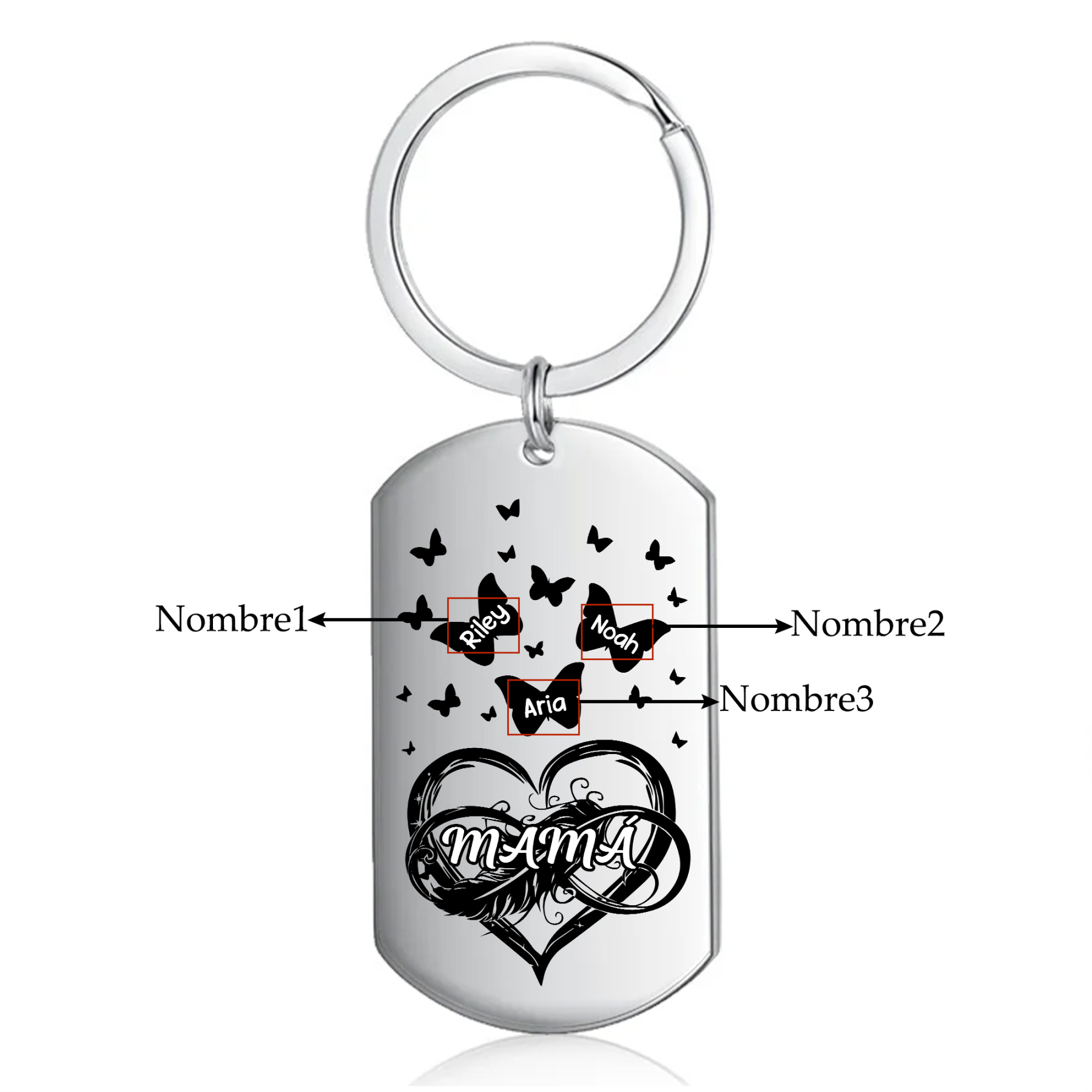 A mi mamá-Llavero 2-6 Nombres Personalizados CORAZÓN Y MARIPOSAS-Jessemade ES