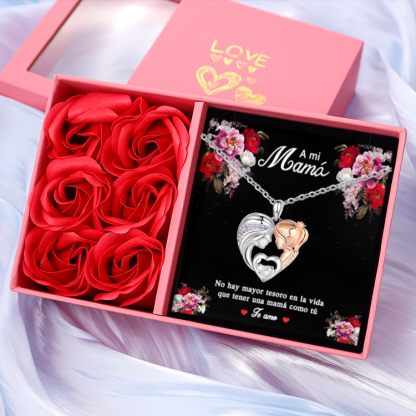 A mi mamá - Collar de corazón madre y niña cara a cara