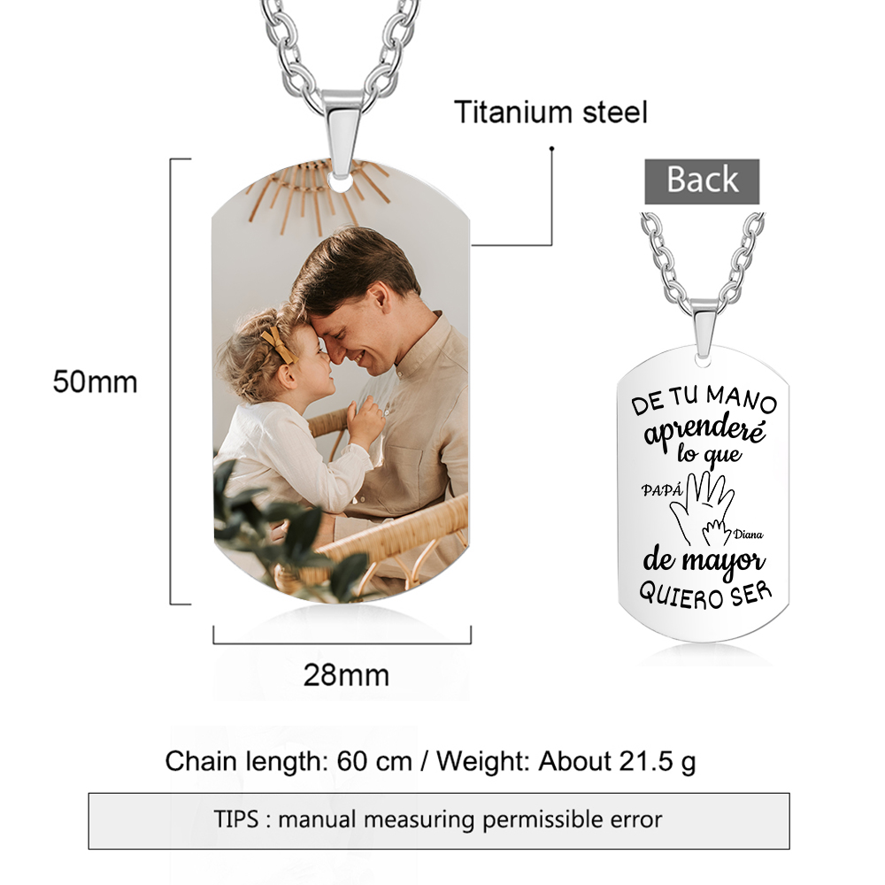 A MI PAPÁ-Collar "mano y manito" de placa personalizada con 2 nombres y foto-Jessemade ES