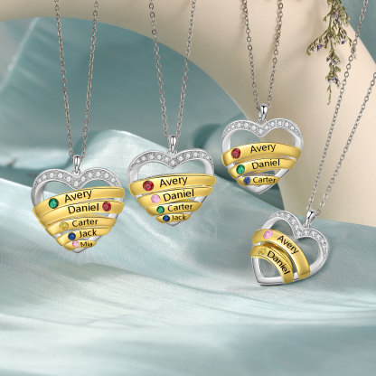 Collar de corazón con 2 nombres y piedras de nacimiento personalizados-Jessemade ES