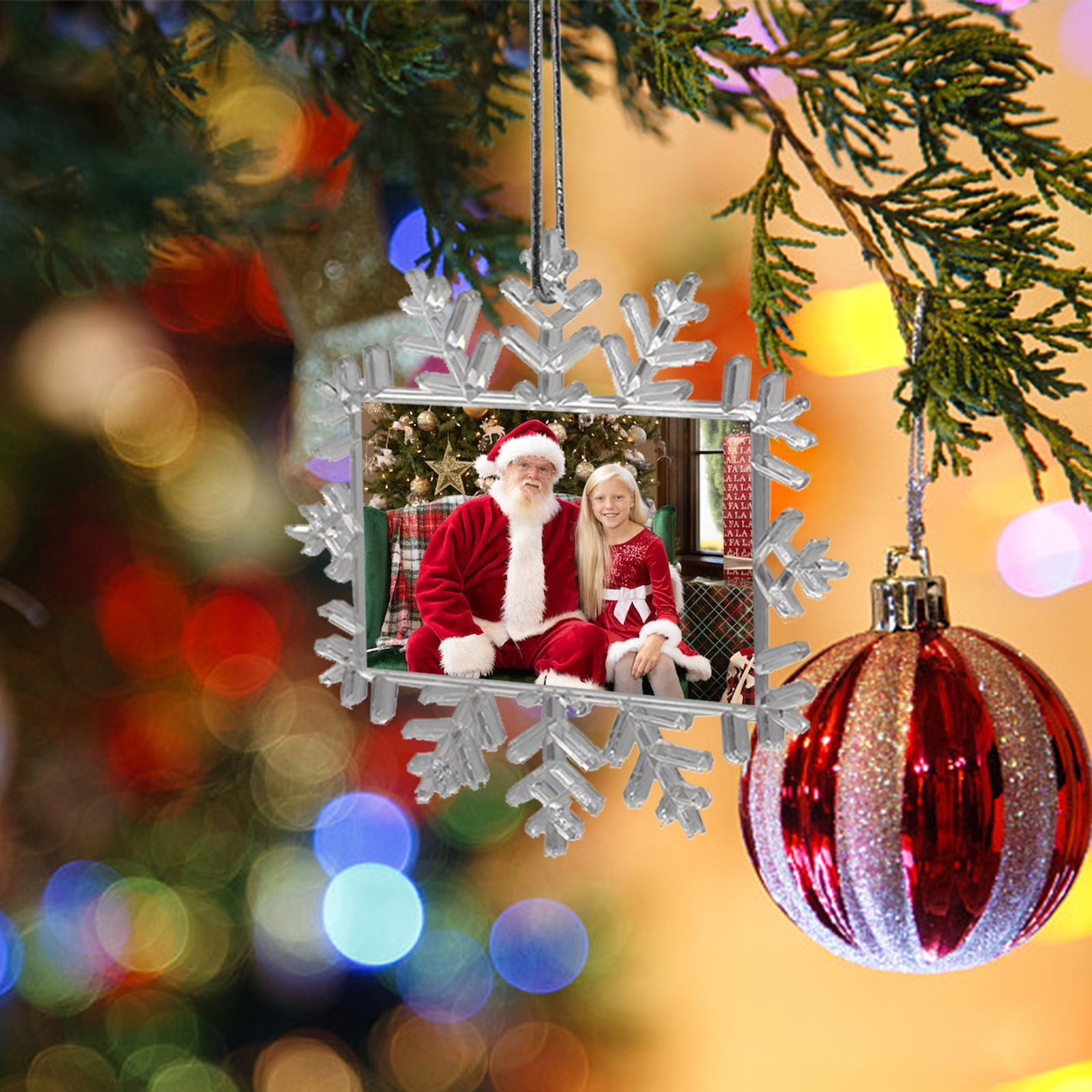 Navidad-Ornamento navideño copo de nieve con 1 foto personalizada adorno del árbol