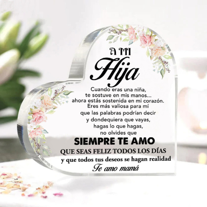 A mi hija-Placa de acrílico en forma de corazón con 1 texto personalizado-Jessemade ES