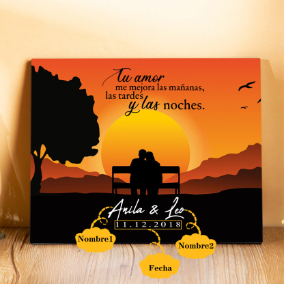Lámina ocaso marco de madera para pareja personalizado con 2 nombres y fecha-Jessemade ES