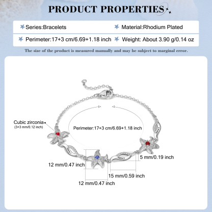 Pulsera con dije de estrella de mar para mujer personalizada con 3 nombres y 3 piedras de nacimiento-Jessemade ES