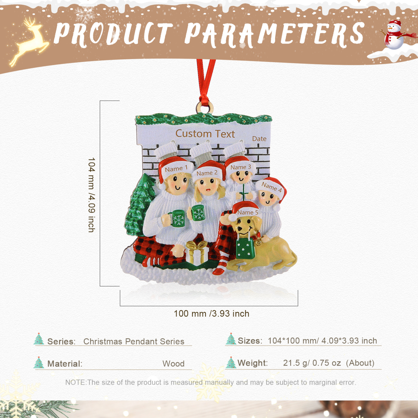 Navidad-Muñecos Ornamentos Navideños Familia con Perro 3-5 Nombres, Año y Texto Personalizados Adorno de Madera-Jessemade ES