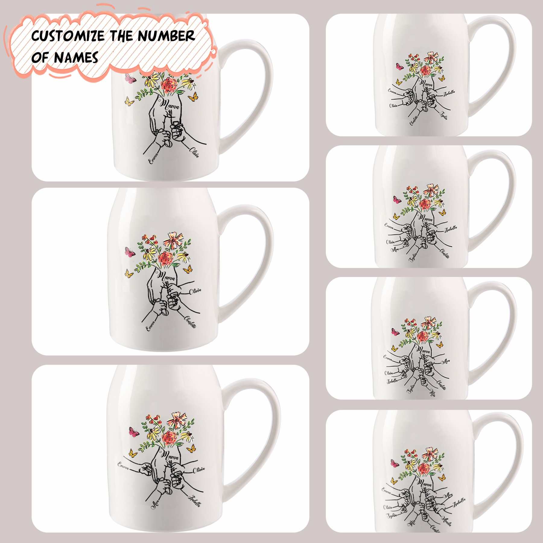 Florero de cerámica mano y manitos 2-8 nombres personalizados con texto decoración del hogar-Jessemade ES