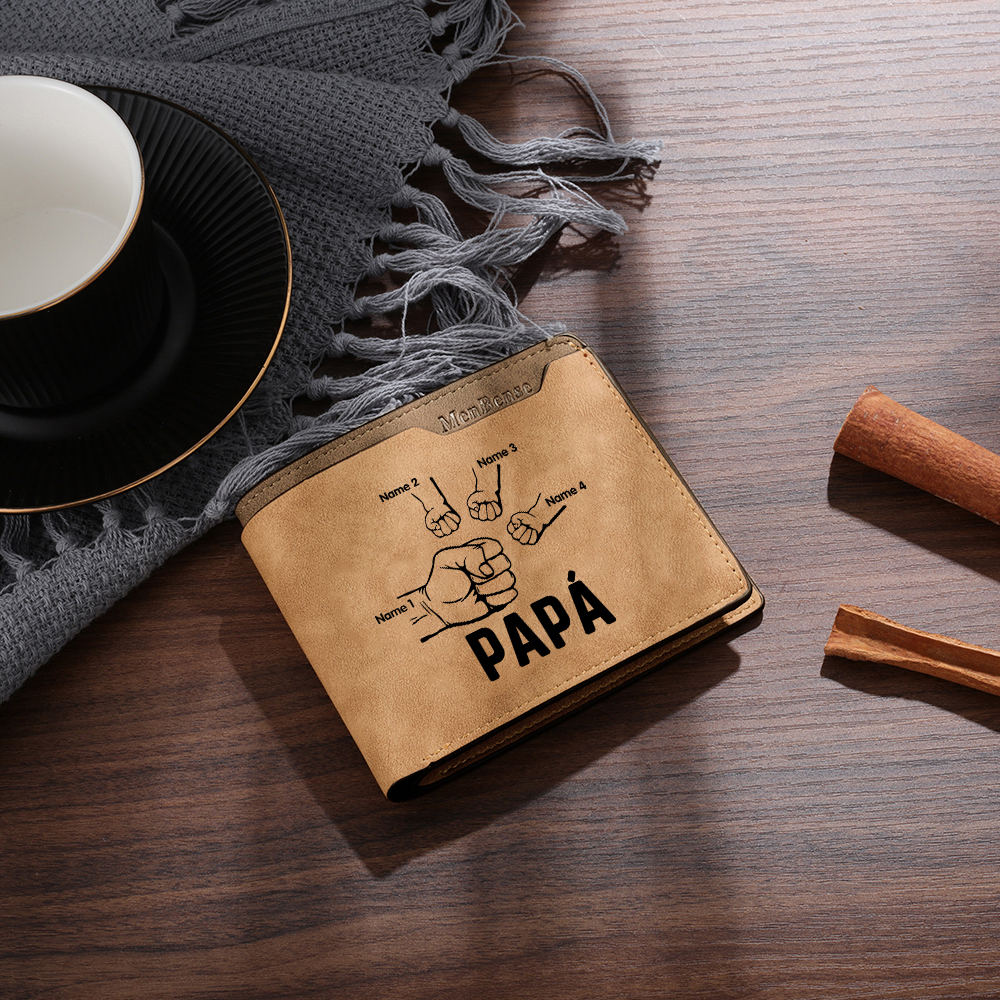 A mi papá-Cartera 2-5 nombres, foto y 3 textos personalizados billetera clásica puño a puño -Jessemade ES