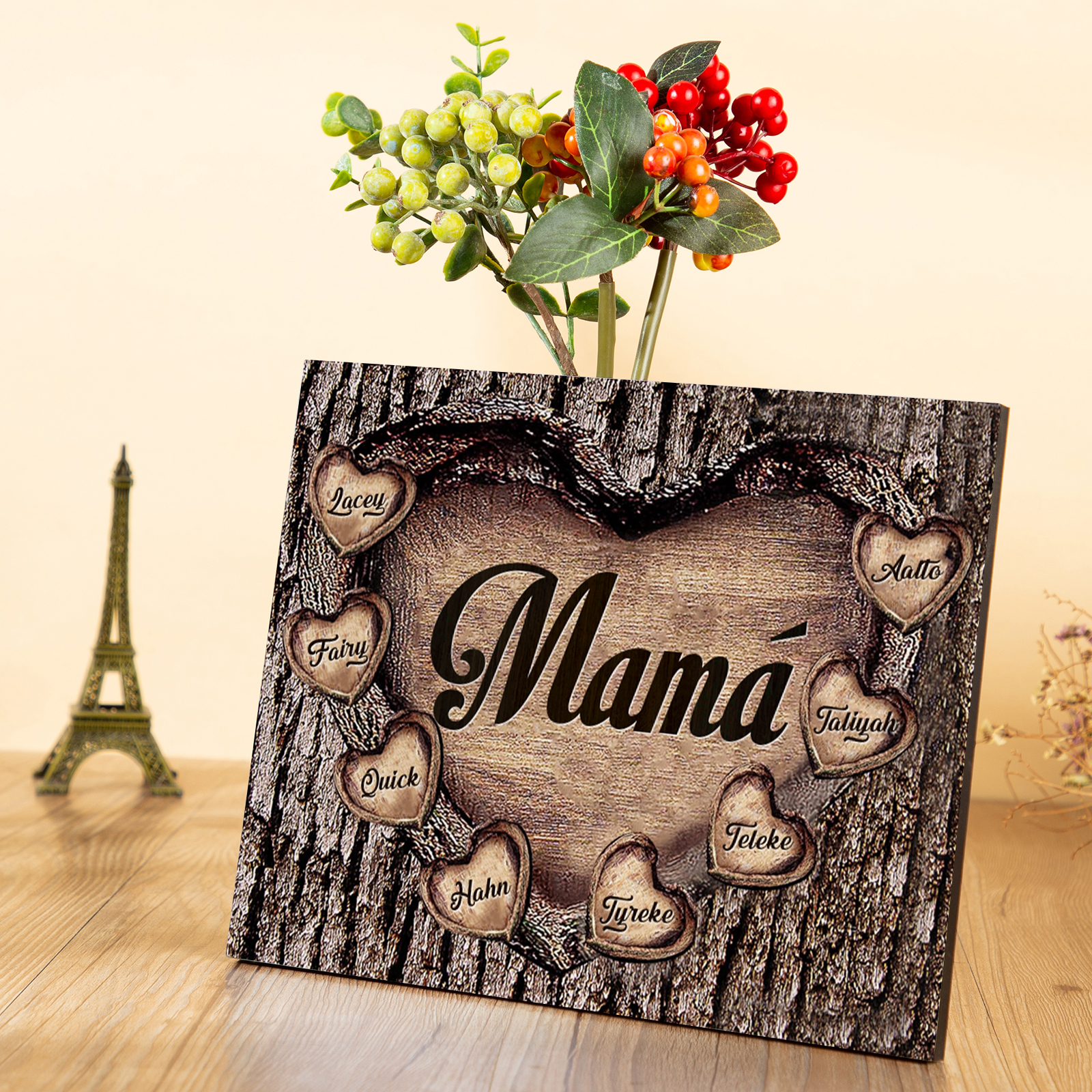 A mi mamá-Lámina marco de madera para mamá personalizado con 8 nombres-Jessemade ES