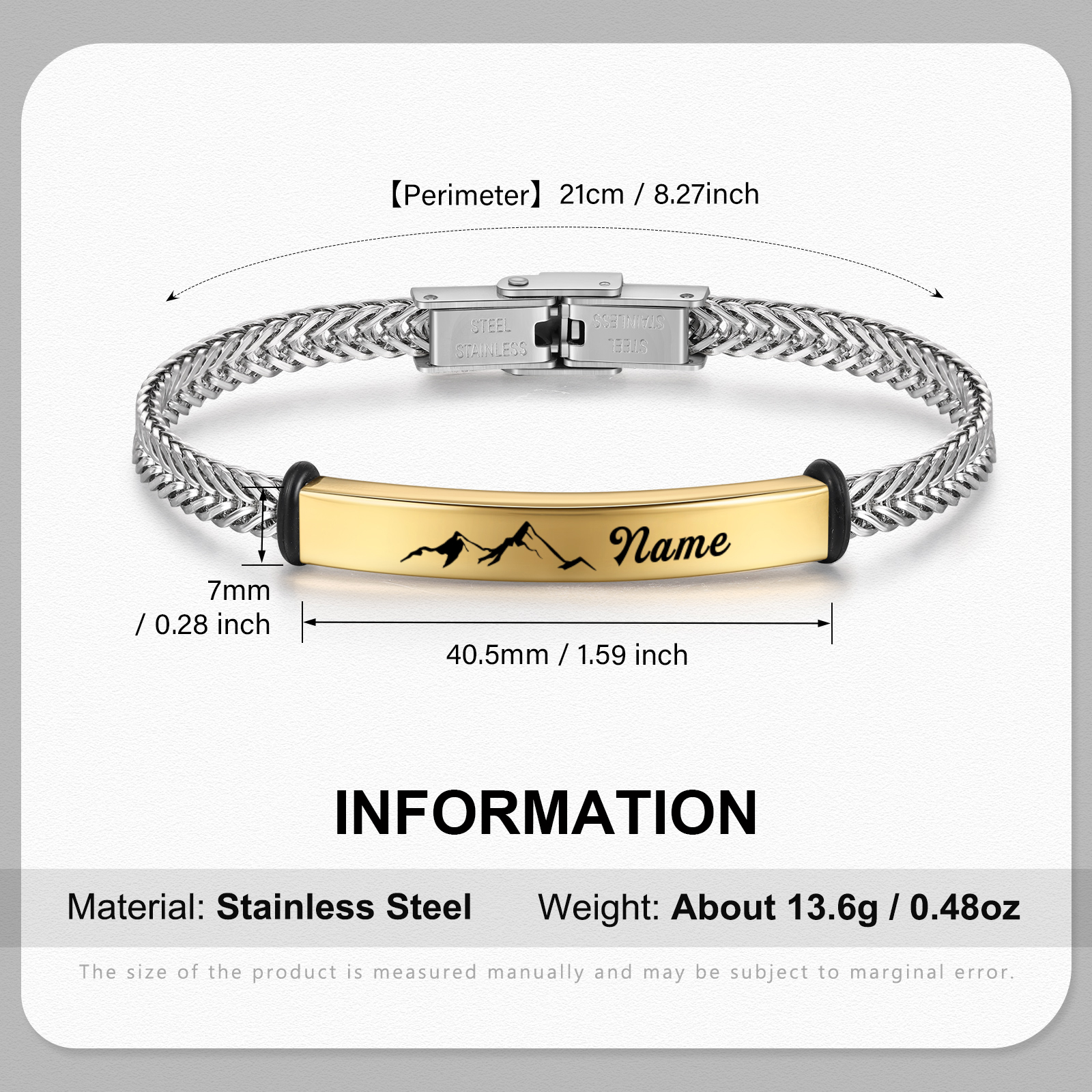 Pulsera de Cadena con Placa de Montaña Nombre Personalizado-Jessemade ES