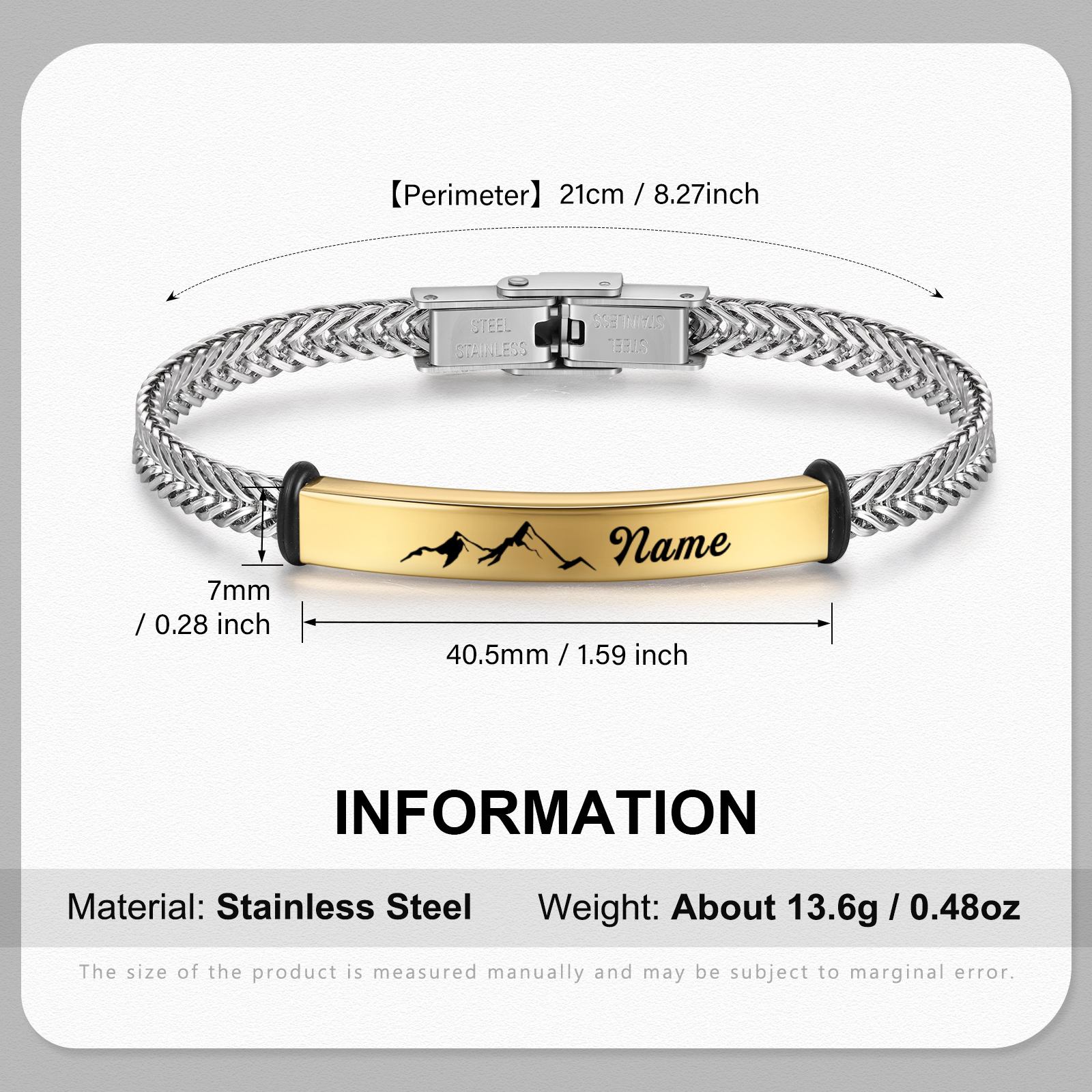 Pulsera de Cadena con Placa de Montaña Nombre Personalizado-Jessemade ES