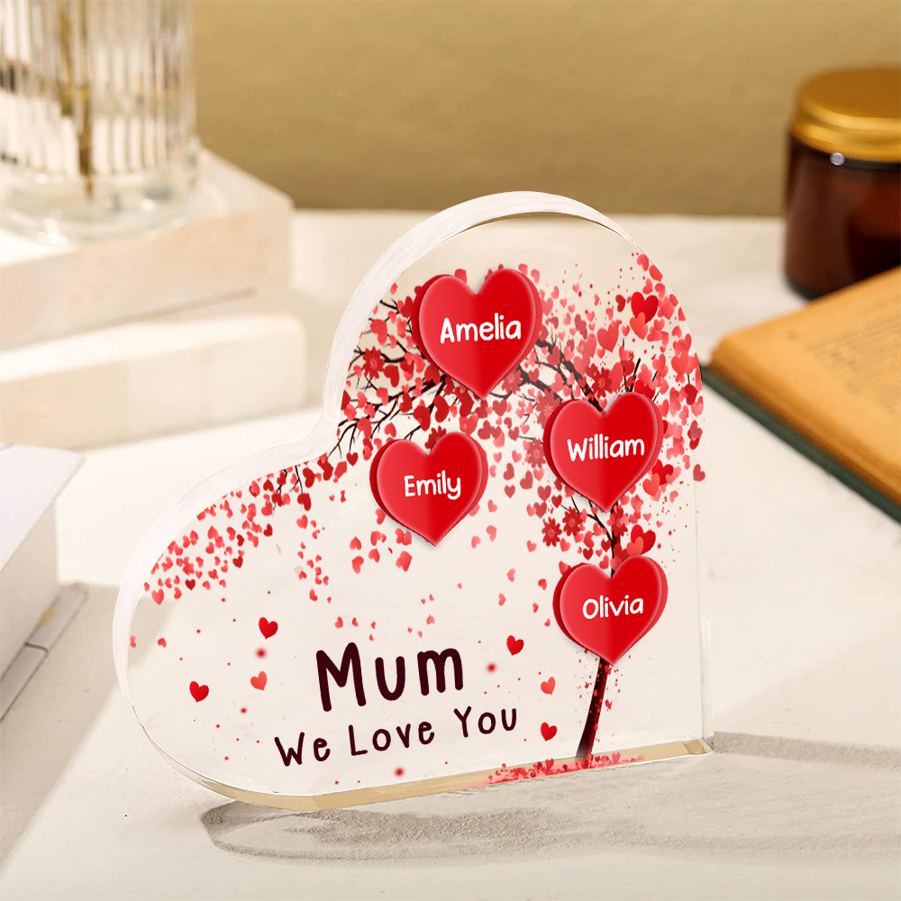 A mi mamá/abuela-Placa de acrílico "Corazones" en forma de corazón 4 nombres y 1 texto personalizados-Jessemade ES