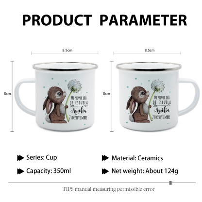 Vuelta al cole-Taza para niños "conejita" con 1 nombre y fecha personalizados