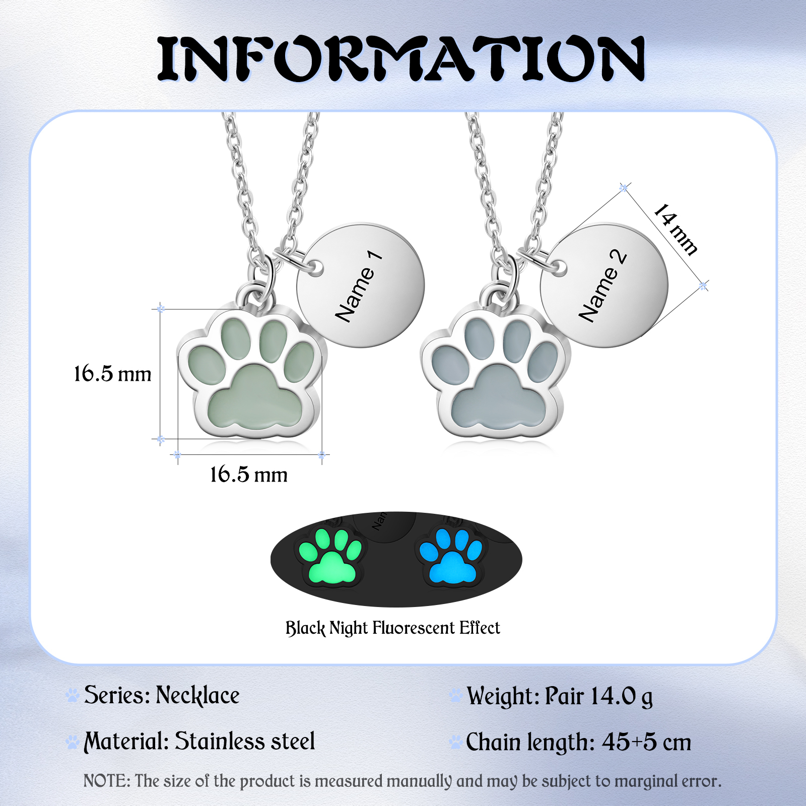 Collar para pareja de pata fluorescente con nombre personalizado-Jessemade ES