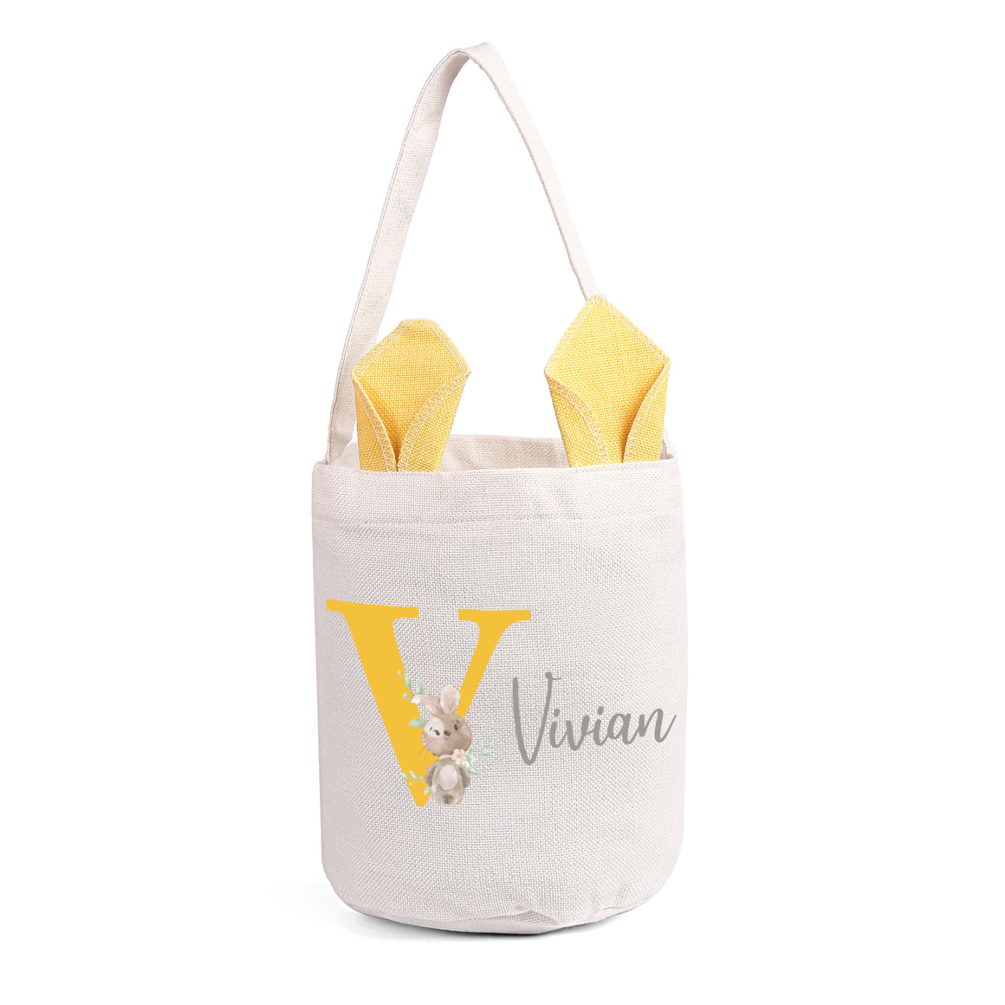 Pascua-Bolsa de conejo con 1 nombre y 1 letra personalizados-Jessemade ES