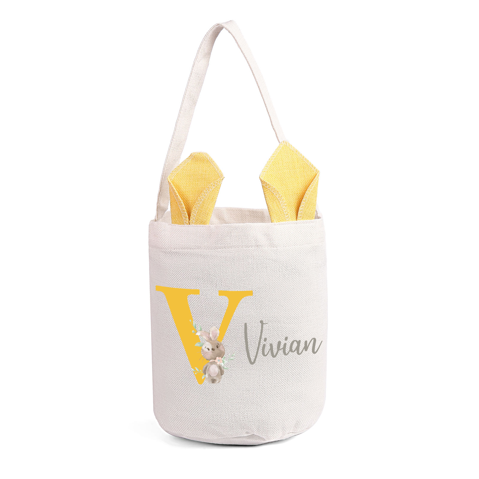 Pascua-Bolsa de conejo con 1 nombre y 1 letra personalizados-Jessemade ES