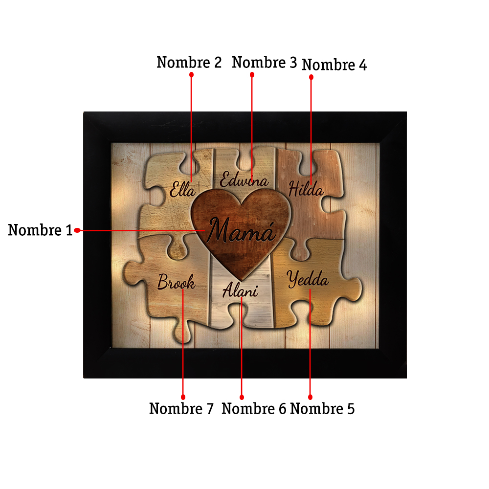 A mi abuela-Marco de 3-9 nombres personalizados rompecabezas de plástico con lámpara-Jessemade ES