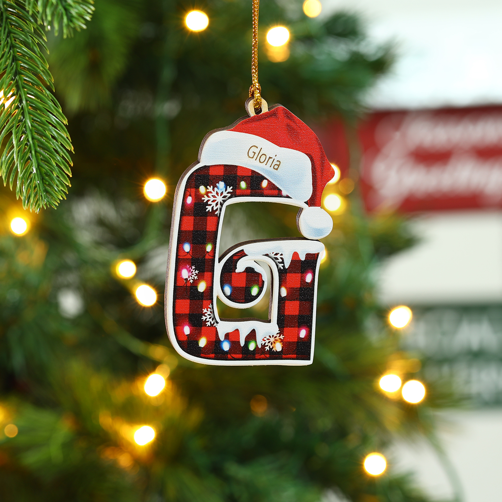 Navidad-Ornamentos Navideños de Madera Letra 1 Nombre Personalizado