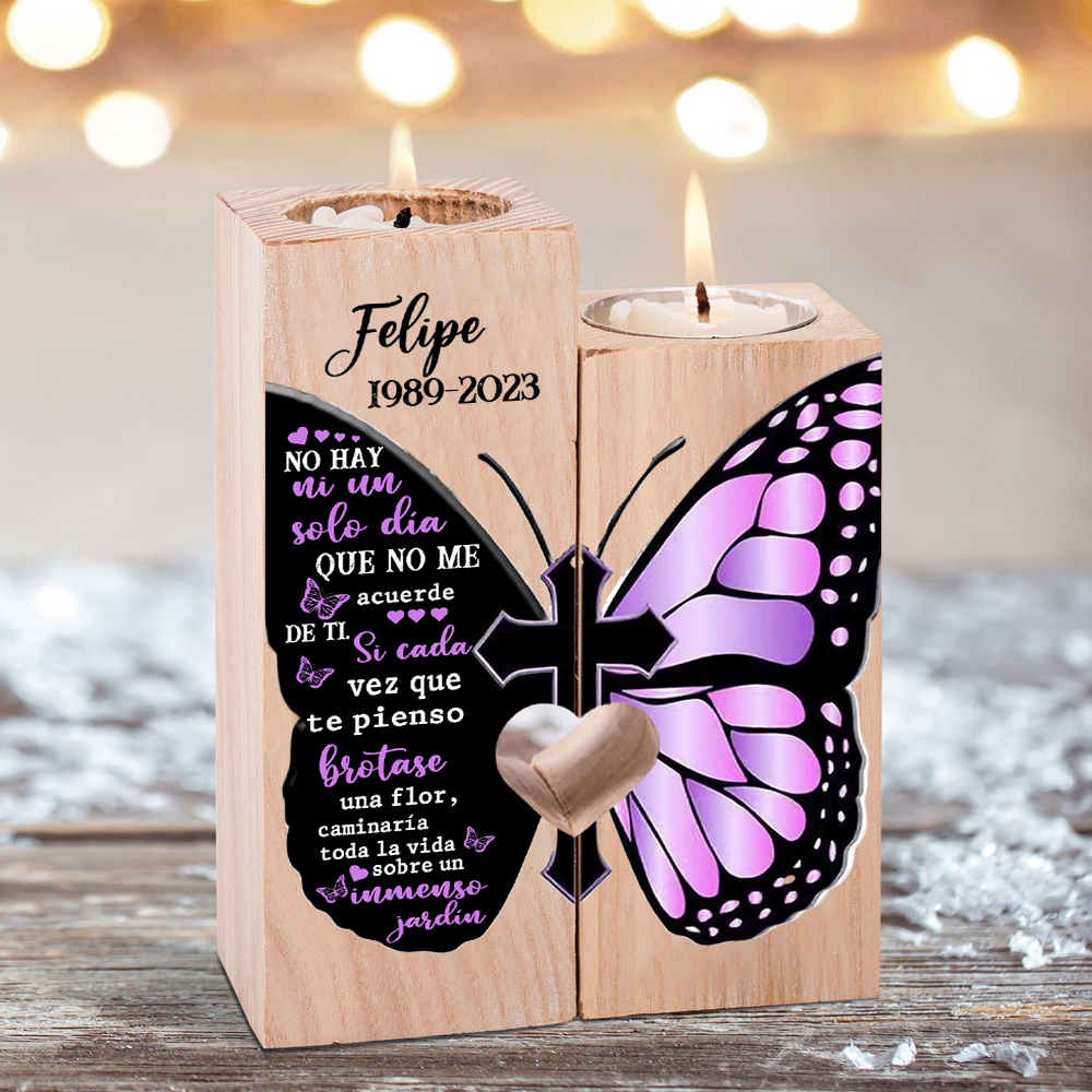 Candelero de dos piezas en memoria de ser querido de madera nombre y año personalizados sin vela-Jessemade ES