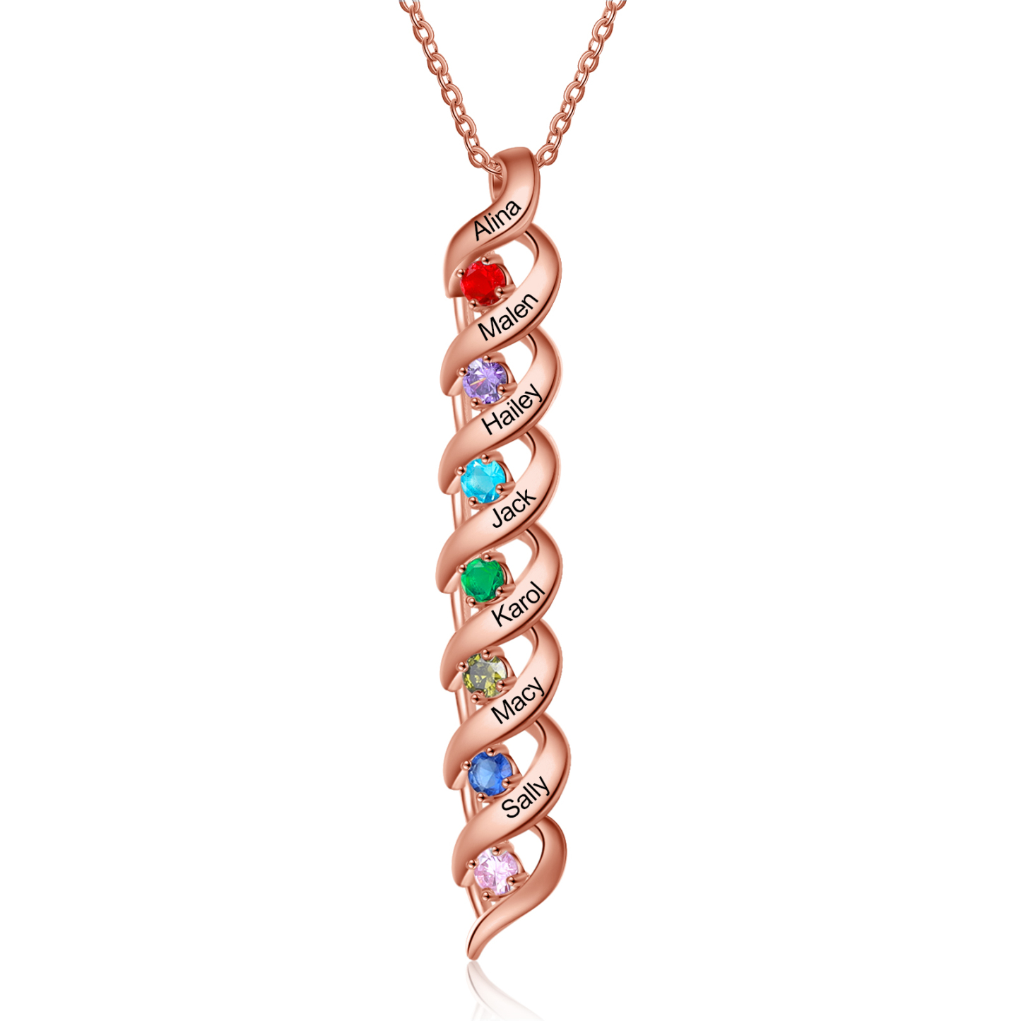 Collar de DNA 2-7 nombres y piedras personalizados-Jessemade ES