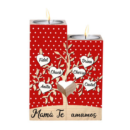 A la familia-Candelero de árbol de la vida de madera personalizado con 3-8 nombres y 1 texto sin vela-Jessemade ES